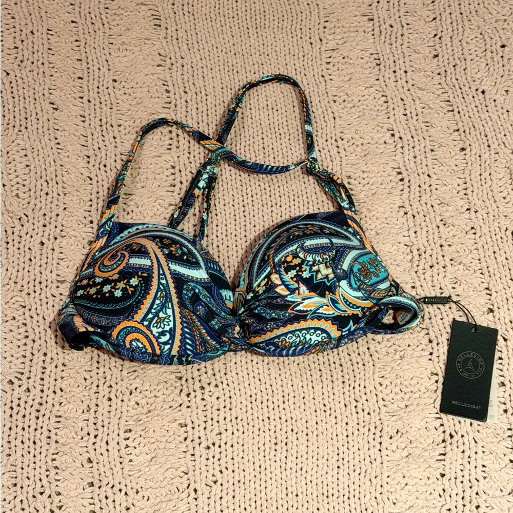 Relleciga bathing suit top. Padded top. Adjustable straps. Size small. NWT.